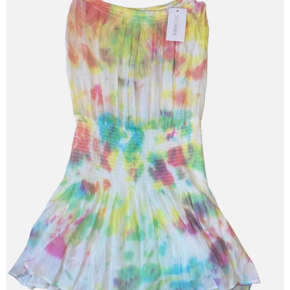Katie J NYC Couture tween girls rainbow tie dye strapless romper XL(14) NWOT